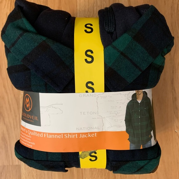 Cloudveil Men's Quilted Flannel Shirt Jacket - Green and Black - Picture 1 of 3